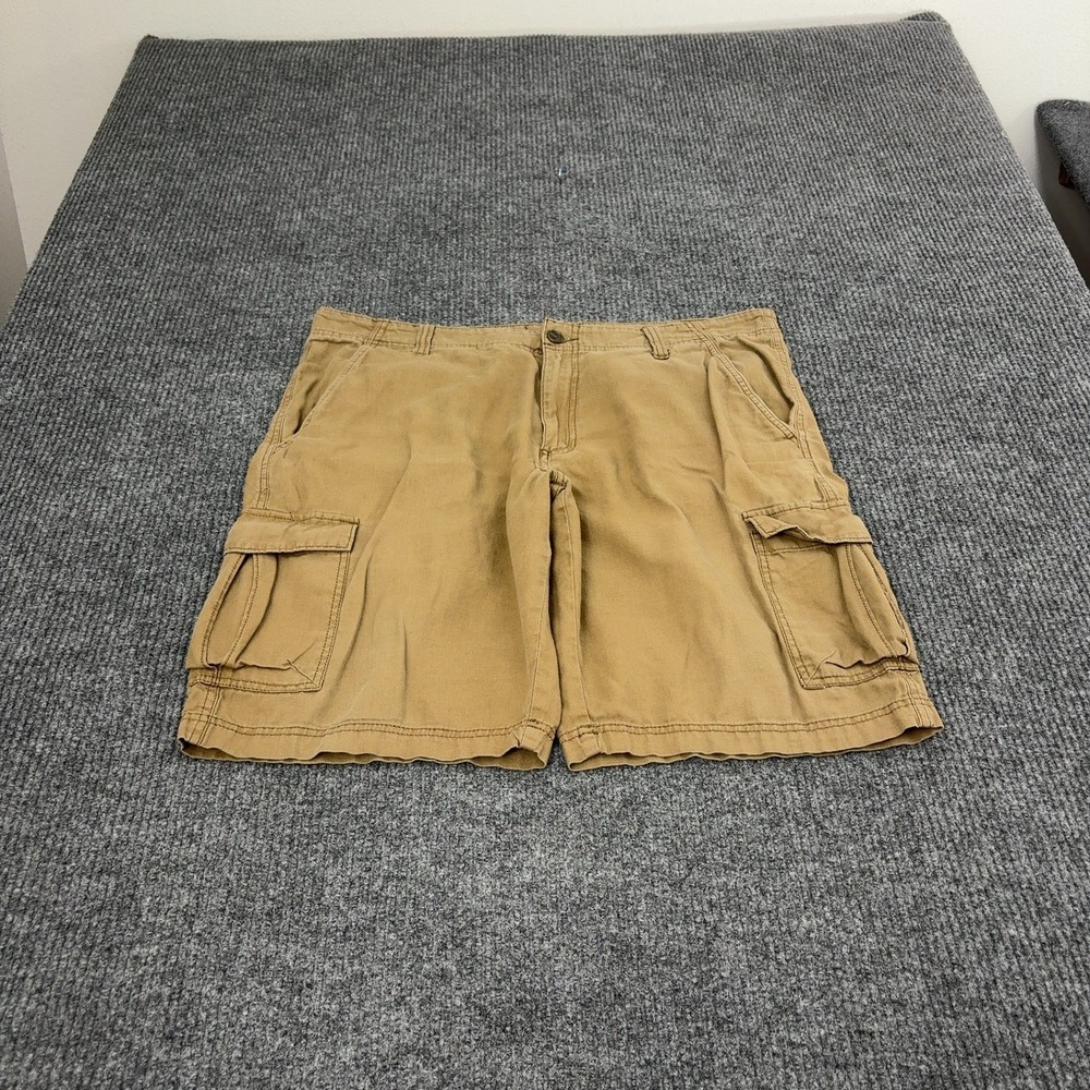 Marc Anthony Cargo Shorts Mens 38 Tan Linen Cotton Blend Pockets Casual Summer